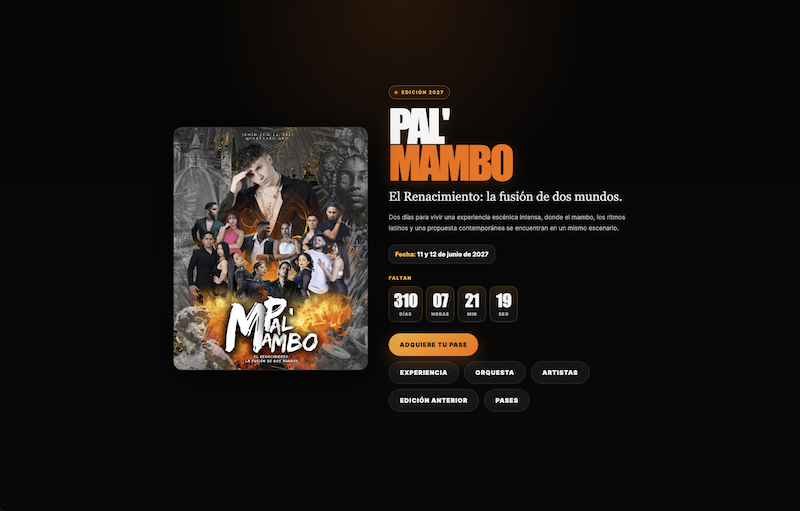Landing del evento Pal' Mambo